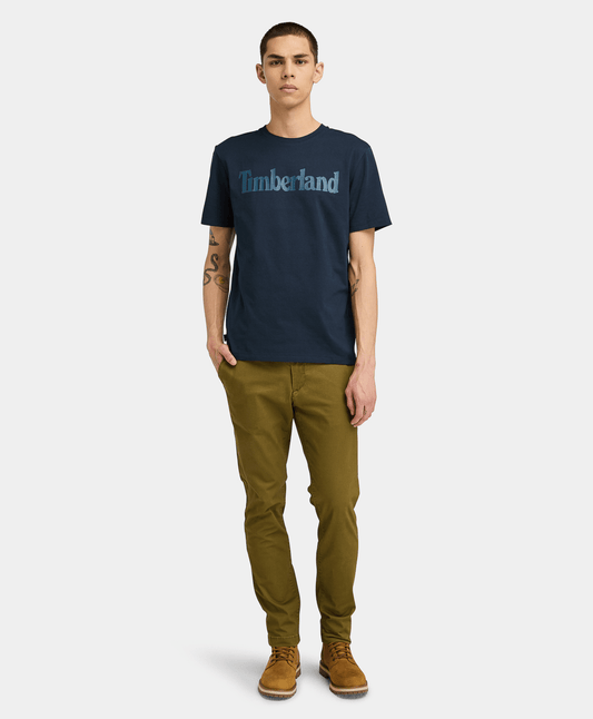 Playera de manga corta con logo lineal de algodón para hombre