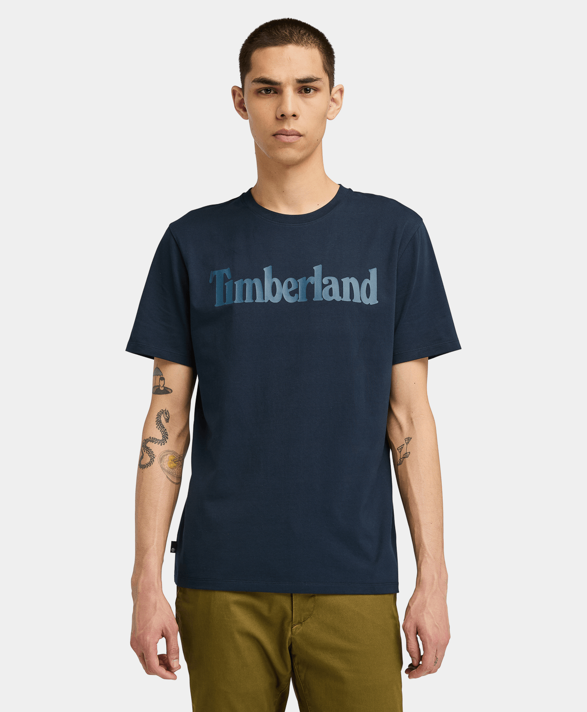 Playera de manga corta con logo lineal de algodón para hombre