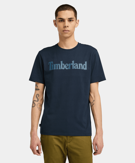 Playera de manga corta con logo lineal de algodón para hombre