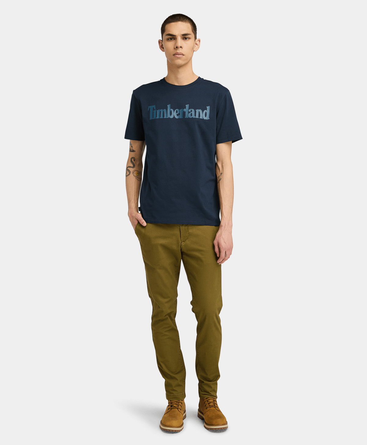 Playera de manga corta con logo lineal de algodón para hombre