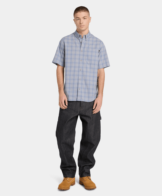 Camisa de manga corta de popelín a cuadros para hombre
