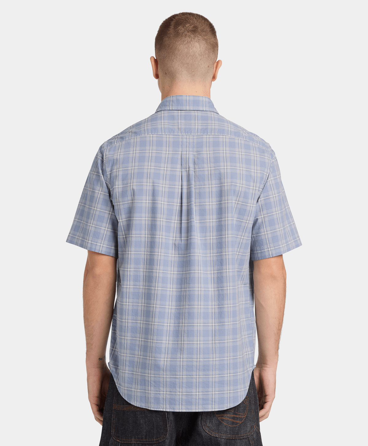Camisa de manga corta de popelín a cuadros para hombre